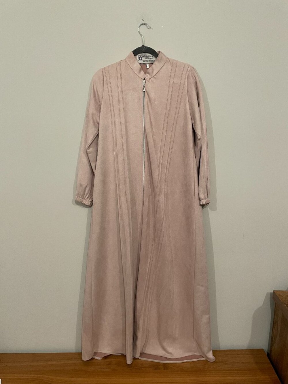 Al Karnak Dusty Rose Suede-Like Zip-Front Abaya Maxi Dress Jordan Size 3